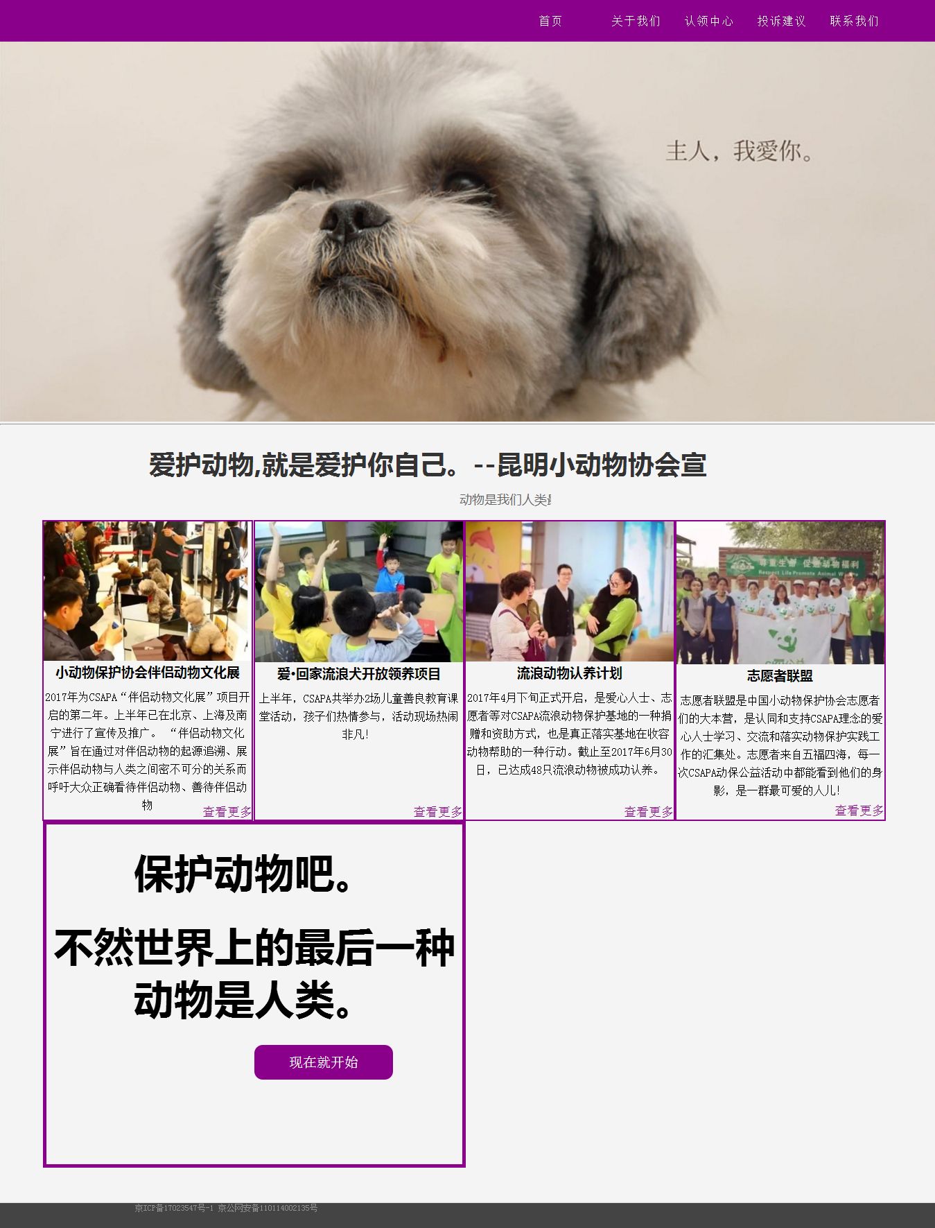 编号：415 关爱小动物 有音乐 有滚动字 有flash 有表单 13页 css布局