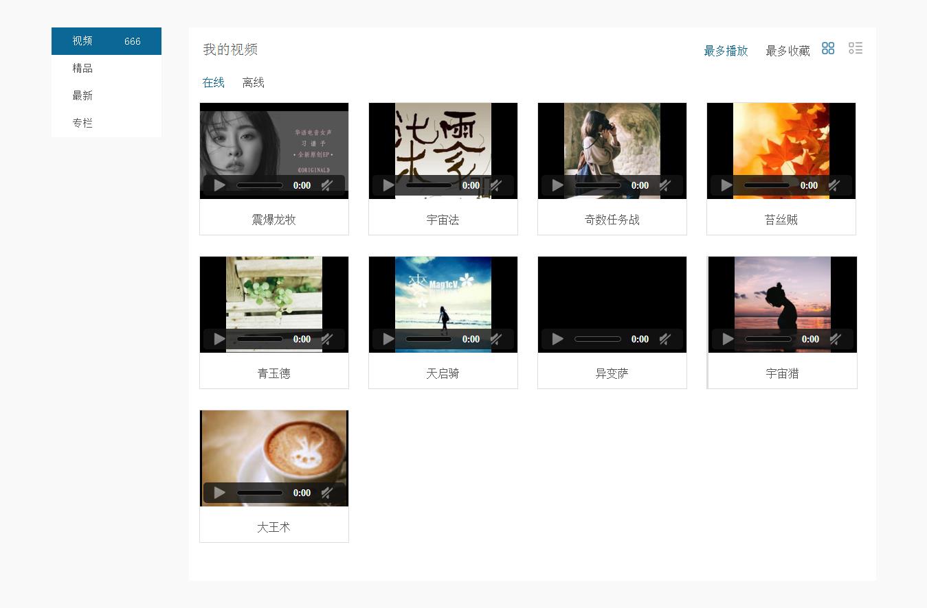 编号：1307 视频网 2页 CSS布局 20元