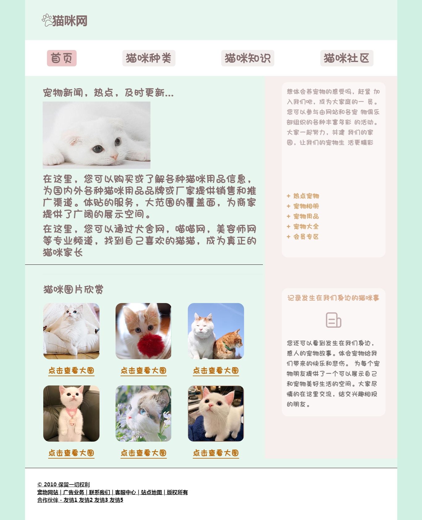 编号：1478 猫咪网 宠物  3页 CSS布局 20元 psd 10元